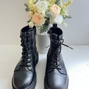 Target Flat Black Lace-Up Combat Boots